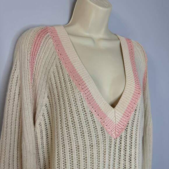 Reiss Vale Wool Blend Knitted V-Neck Sweater Cream Relax Fit Women's M - Picture 9 of 12